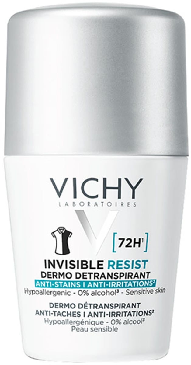 Vichy 72H Invisible Protect Anti-Perspirant Roll-On for Women 50ml – No White Marks, No Yellow Stains, 72-Hour Anti-Sweat & Anti-Odour Protection for Sensitive Skin