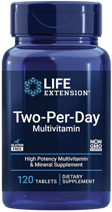 

Two-Per-Day with Vitamin B6, B12, C, E, D3, Magnesium & Zinc High Potency with Over 25 Multivitamins and Mineral Extracts - 120 Capsules